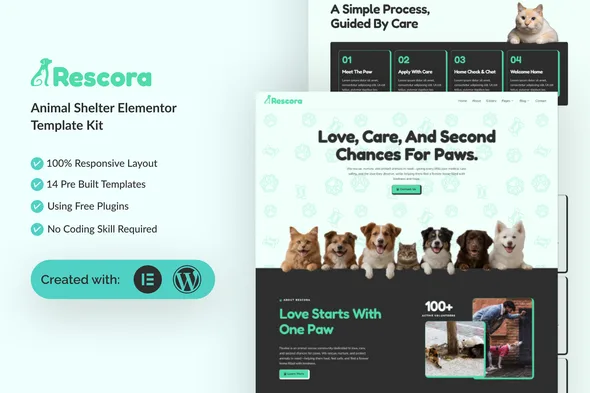 rescora animal shelter elementor template kit 1