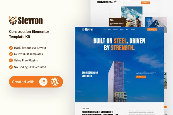 stevron construction elementor template kit 1