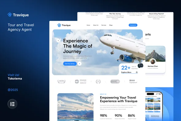 travique tour travel agency agent website elementor template kits 1