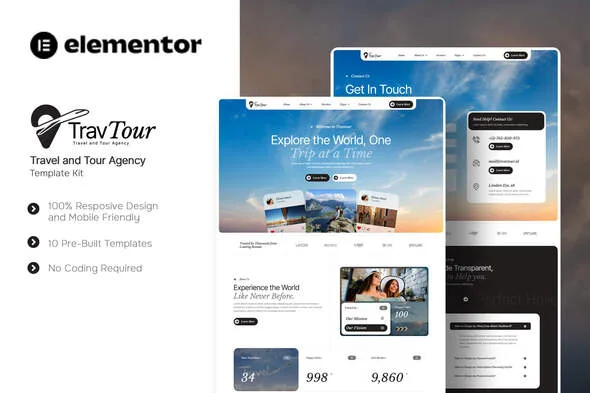 travtour travel and tour agency elementor template kit 1