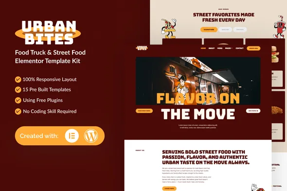 urbanbites food truck street food elementor template kit 1