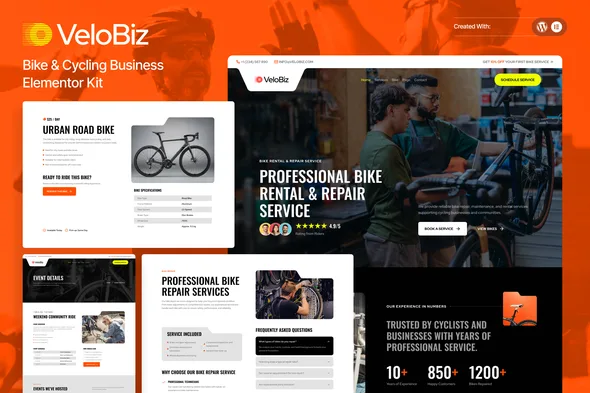 velobiz bike cycling business elementor template kit 1