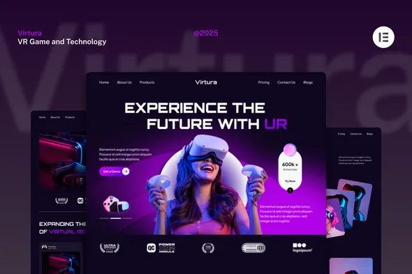 virtura vr game and technology website elementor template kits 1