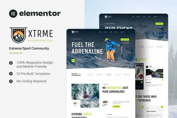 xtrme extreme sport community elementor template kit 1