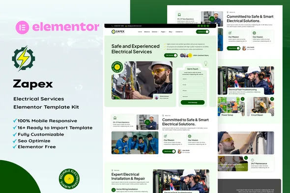 zapex electrical services elementor template kit 1