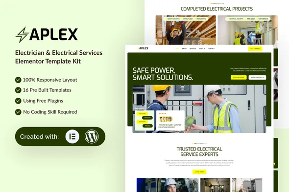 zaplex electrician electrical services elementor template kit 1