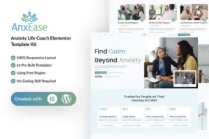 AnxEase – Anxiety Life Coach Elementor Template Kit