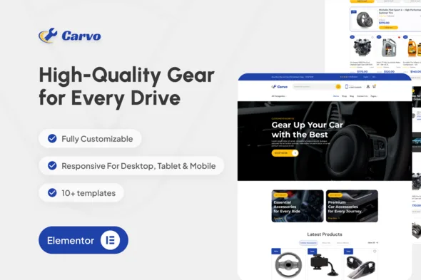 carvo auto parts store accessories elementor pro template kit 1