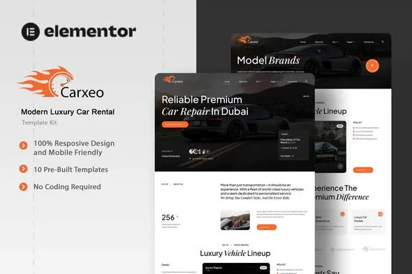 carxeo modern luxury car rental elementor template kit 1