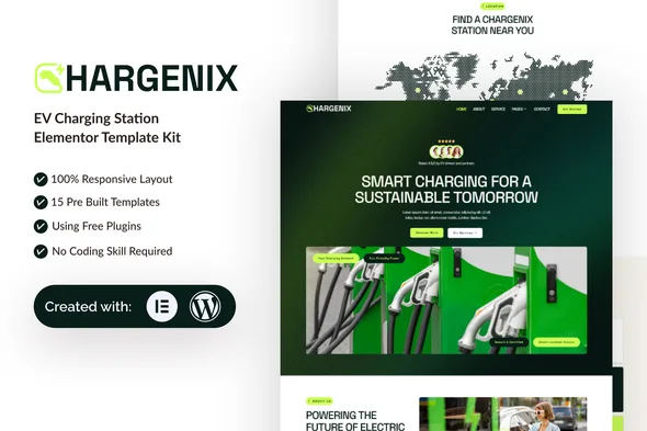 chargenix ev charging station elementor template kit 1