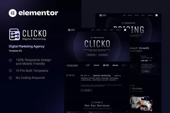 clicko digital marketing agency elementor template kit 1