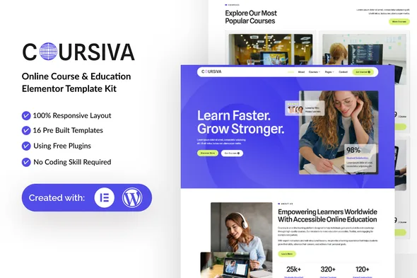 coursiva online course education elementor template kit 1