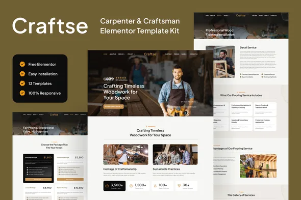 craftse carpenter craftsman elementor template kit 1