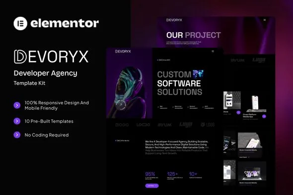 devoryx developer agency elementor template kit 1