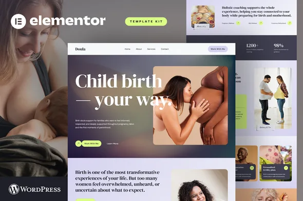 doula holistic pregnancy maternity coach postpartum care elementor template kit 1