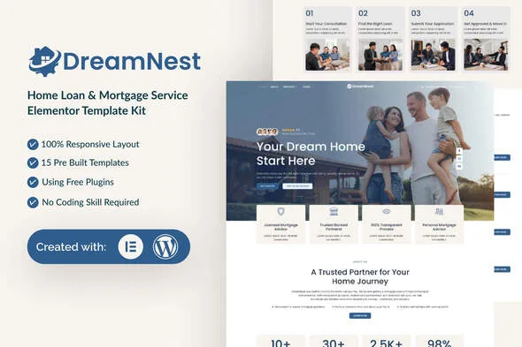 dreamnest home loan mortgage elementor template kit 1