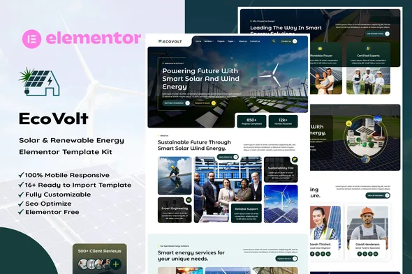 ecovolt solar renewable energy elementor template kit 1
