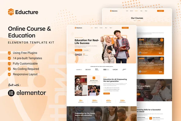 educture online course education elementor template kit 1