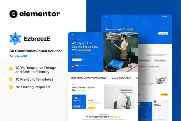 ezbreeze air conditioner repair services elementor template kit 1