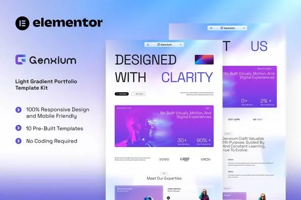 genxium light gradient portfolio elementor template kit 1