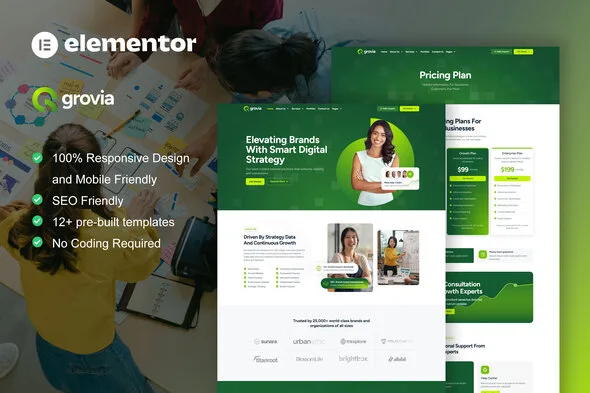 grovia digital marketing agency elementor pro template kit 1