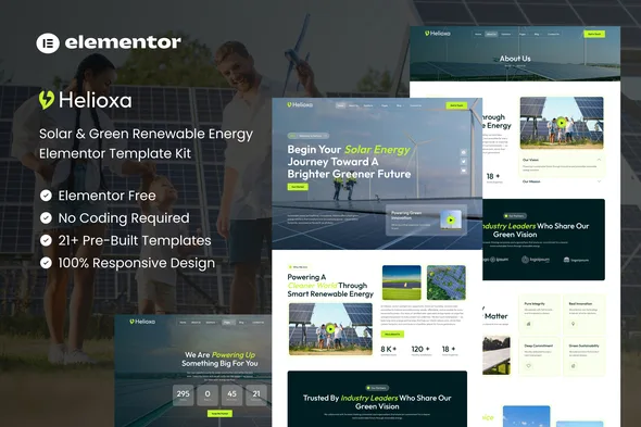 helioxa solar green renewable energy elementor template kit 1