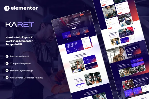 karet auto repair workshop elementor template kit 1