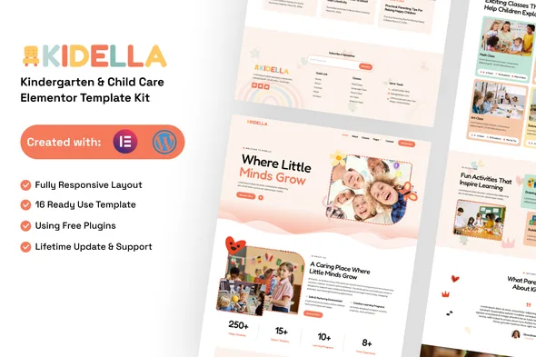 kidella kindergarten child care elementor template kit 1