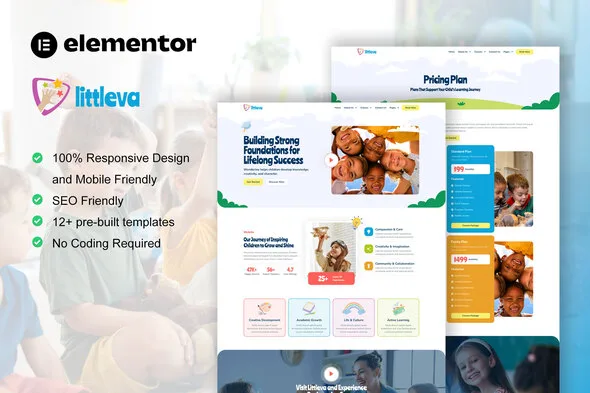 littleva kindergarten child care elementor pro template kit 1