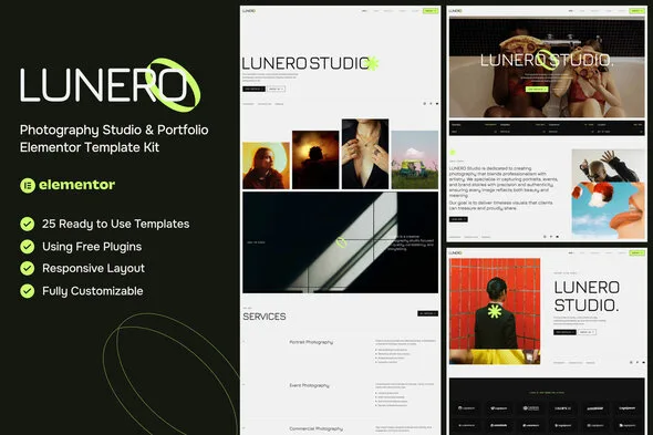 lunero photography studio portfolio elementor template kit 1