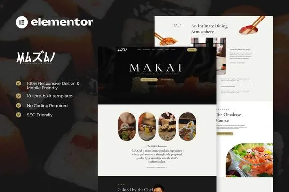 makai luxury omakase sushi experience elementor template kit 1