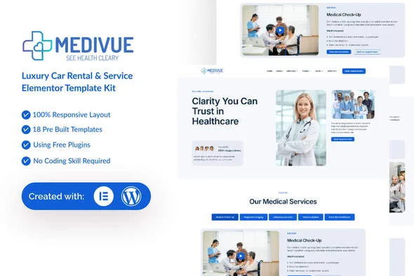 medivue healthcare medical services elementor template kit 1