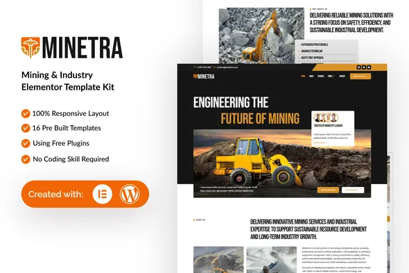 minetra mining industry elementor template kit 1