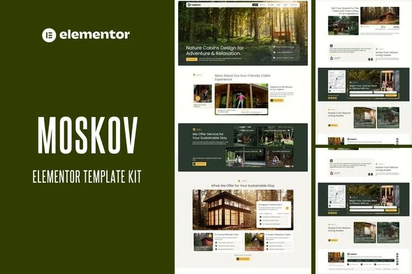 moskov eco friendly cabin rental adventure elementor template kit 1