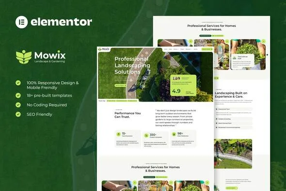 mowix landscaping gardening elementor pro template kit 1