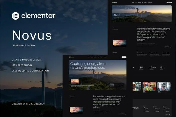 novus green renewable energy elementor template kit 1