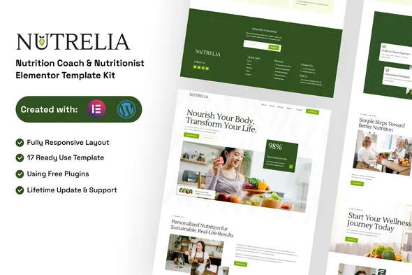 nutrelia nutrition coach nutritionist elementor template kit 1