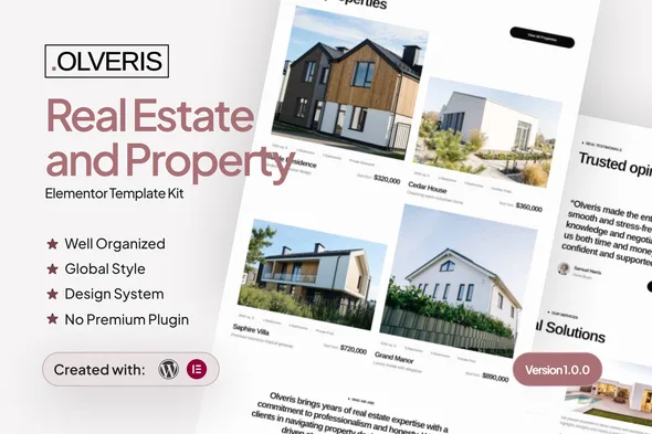 olveris modern real estate and property elementor template kit 1