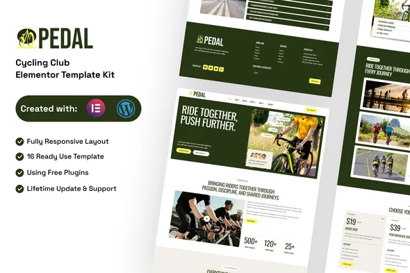 pedal cycling club elementor template kit 1