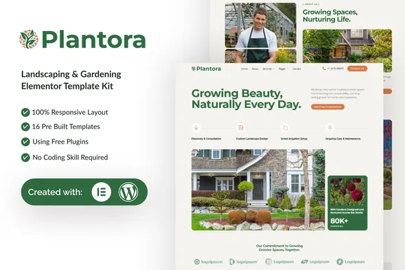 plantora landscaping gardening elementor template kit 1