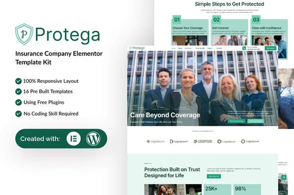 protega insurance company elementor template kit 1