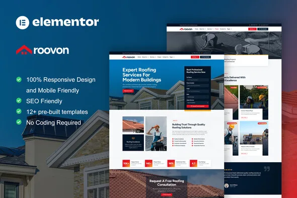 roovon roofing services elementor pro template kit 1