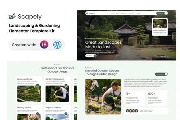 scapely landscaping gardening elementor template kit 1