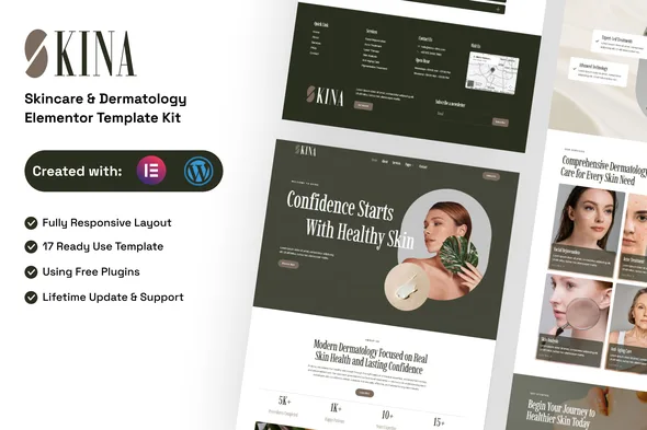 skina skincare dermatology elementor template kit 1
