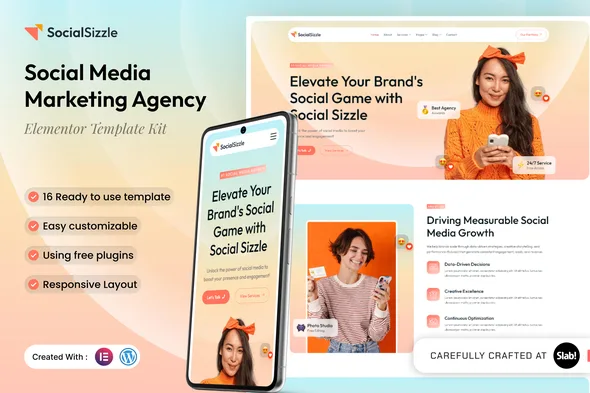 socialsizzle social media marketing agency elementor template kit 1
