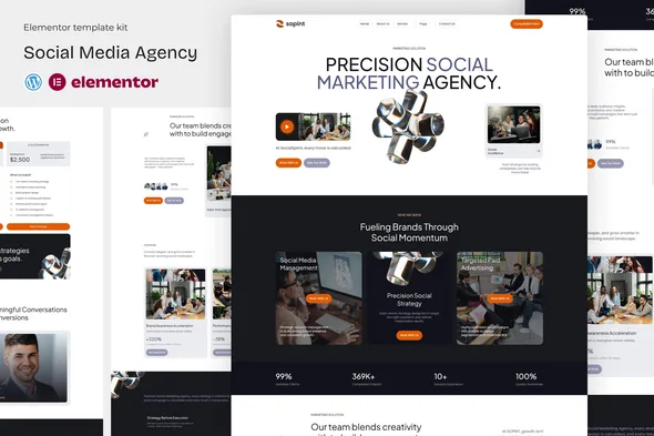 sopint social madia agency elementor template kit 1