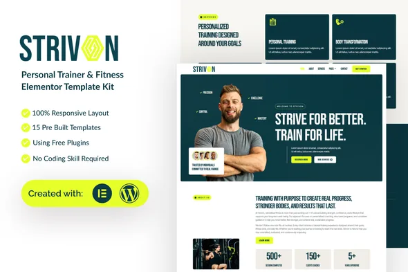 strivon personal trainer fitness elementor template kit 1