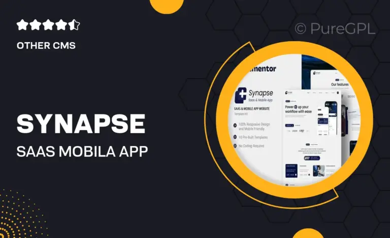synapse saas mobila app website elementor template kit