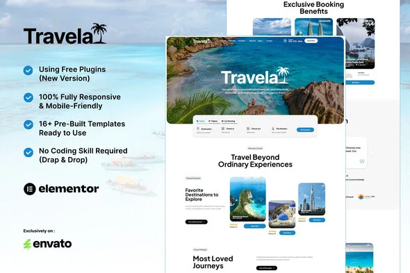 travela travel trip business elementor template kit 1