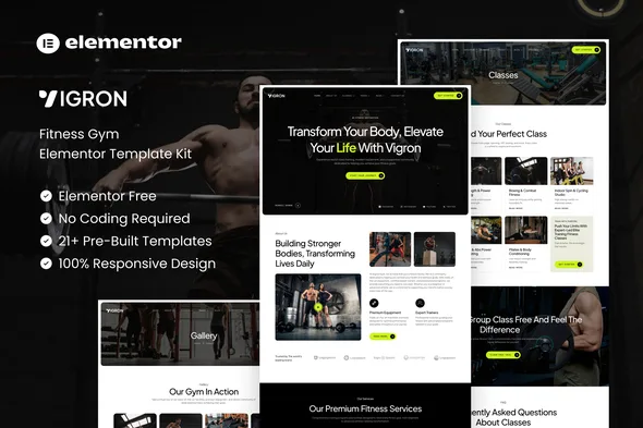 vigron fitness gym elementor template kit 1